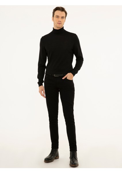 Erkek Siyah Slim Fit Balıkçı Yaka Basic Triko Kazak 50227794-VR046