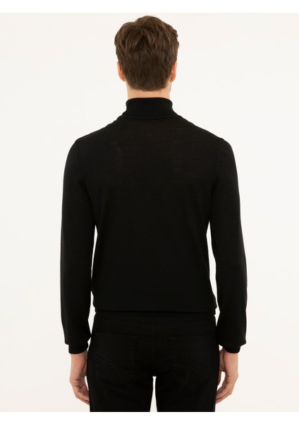 Erkek Siyah Slim Fit Balıkçı Yaka Basic Triko Kazak 50227794-VR046