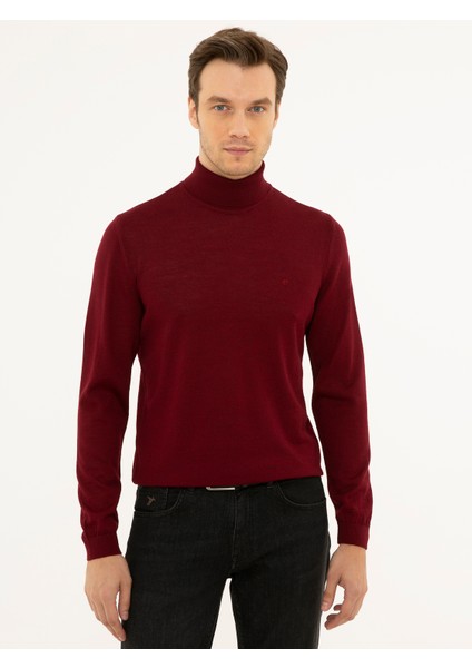 Erkek Bordo Slim Fit Balıkçı Yaka Basic Triko Kazak 50227794-VR014