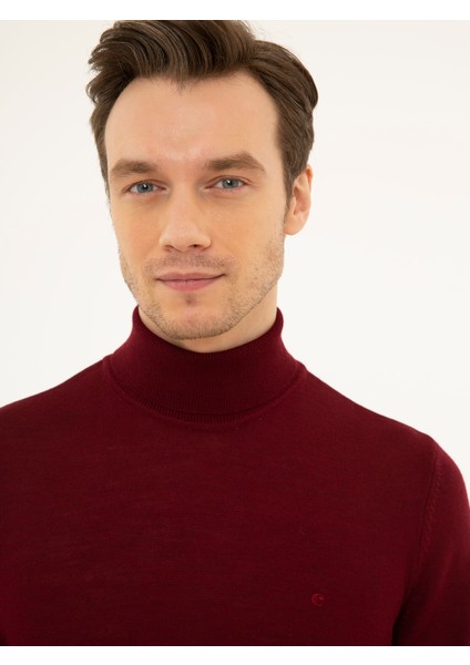 Erkek Bordo Slim Fit Balıkçı Yaka Basic Triko Kazak 50227794-VR014