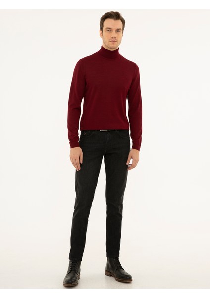 Erkek Bordo Slim Fit Balıkçı Yaka Basic Triko Kazak 50227794-VR014
