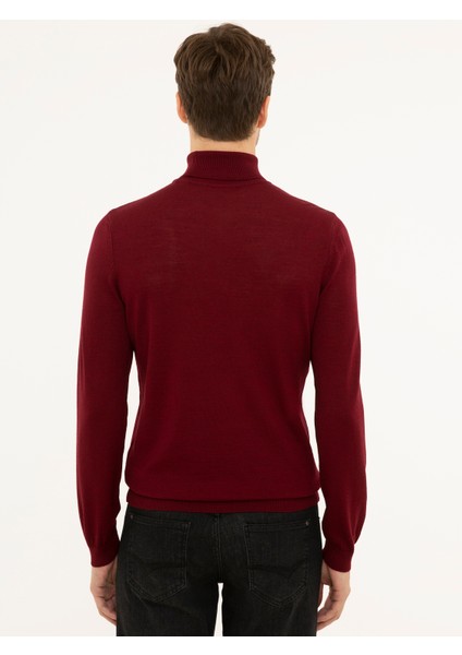 Erkek Bordo Slim Fit Balıkçı Yaka Basic Triko Kazak 50227794-VR014