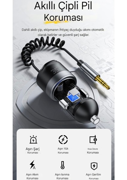 CC20 Bluetooth 5.3 Araç Kiti+35W Pd Hızlı Araç Şarjı 3.5mm Aux Kablo 2'si 1'Arada Ce Lisanslı Yeni Nesil Son Nesil Teknoloji