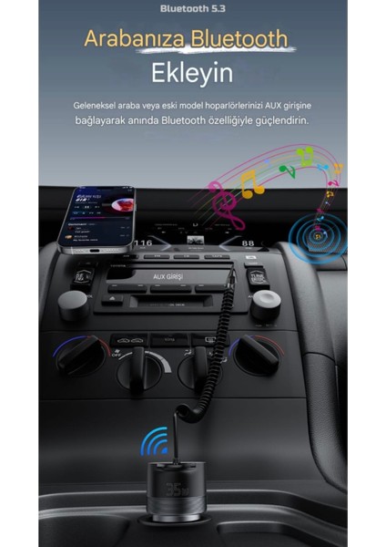 CC20 Bluetooth 5.3 Araç Kiti+35W Pd Hızlı Araç Şarjı 3.5mm Aux Kablo 2'si 1'Arada Ce Lisanslı Yeni Nesil Son Nesil Teknoloji