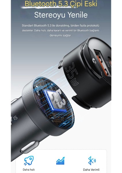 CC20 Bluetooth 5.3 Araç Kiti+35W Pd Hızlı Araç Şarjı 3.5mm Aux Kablo 2'si 1'Arada Ce Lisanslı Yeni Nesil Son Nesil Teknoloji