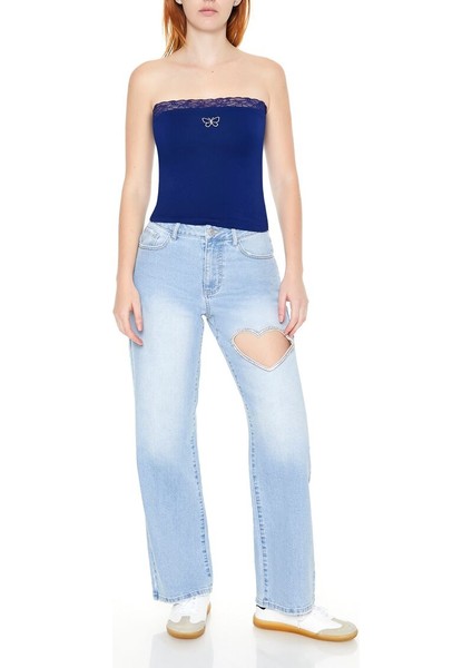 F21 Heart Cutout Straight-Leg Jean Pantolon
