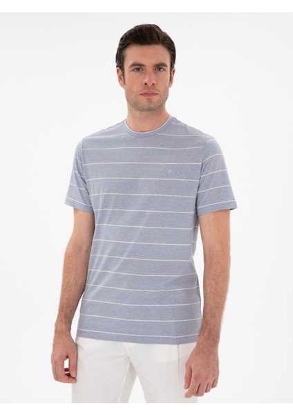 Erkek Beyaz Regular Fit Bisiklet Yaka Çizgili T-Shirt 50301352-VR036 modelleri