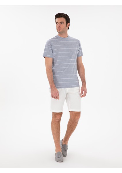 Erkek Beyaz Regular Fit Bisiklet Yaka Çizgili T-Shirt 50301352-VR036 fırsatları