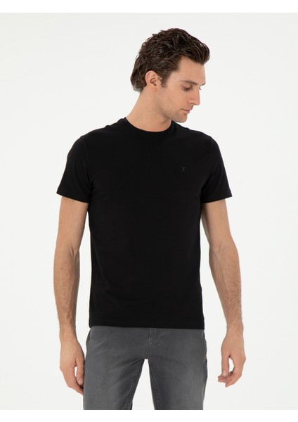Erkek Siyah Slim Fit Bisiklet Yaka Merserize Basic T-Shirt 50305451-VR046