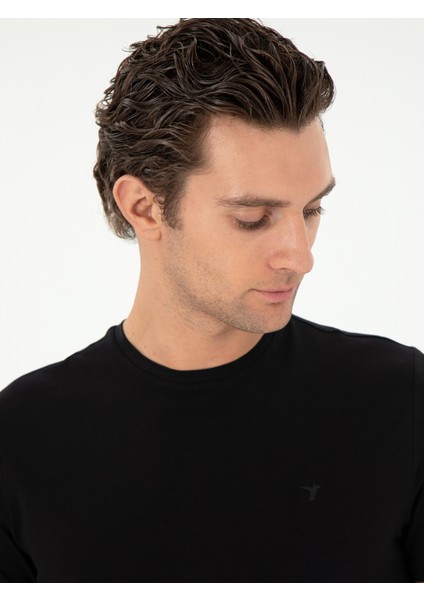 Erkek Siyah Slim Fit Bisiklet Yaka Merserize Basic T-Shirt 50305451-VR046