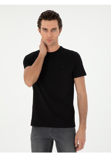 Erkek Siyah Slim Fit Bisiklet Yaka Merserize Basic T-Shirt 50305451-VR046