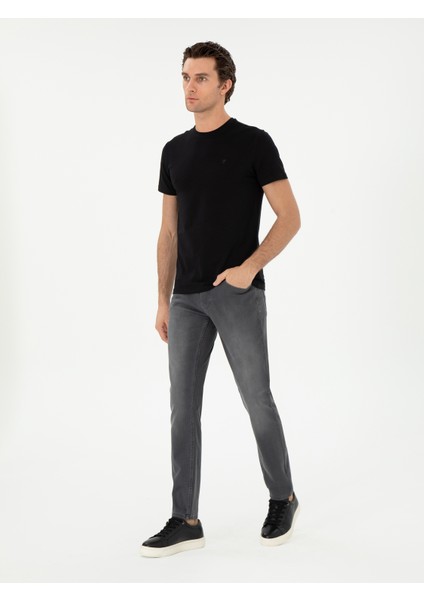 Erkek Siyah Slim Fit Bisiklet Yaka Merserize Basic T-Shirt 50305451-VR046