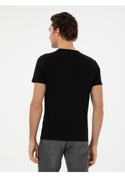 Erkek Siyah Slim Fit Bisiklet Yaka Merserize Basic T-Shirt 50305451-VR046