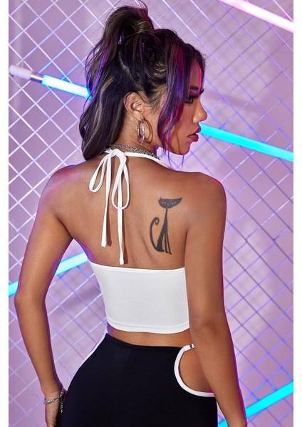 Şık Kalp Aksesuarlı Crop Büstiyer T-Shirt