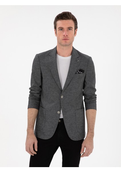 Erkek Antrasit Slim Fit Keten Karışımlı Ceket 50306892-VR006