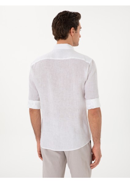 Erkek Beyaz Regular Fit %100 Keten Gömlek 50303617-VR013