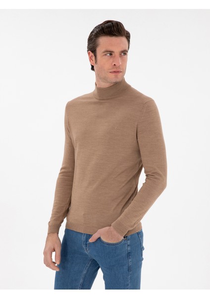 Erkek Camel Slim Fit Basic Kazak 50293281-VR015