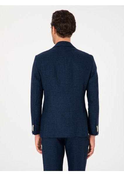 Erkek Lacivert Slim Fit %100 Keten Ceket 50306124-VR033