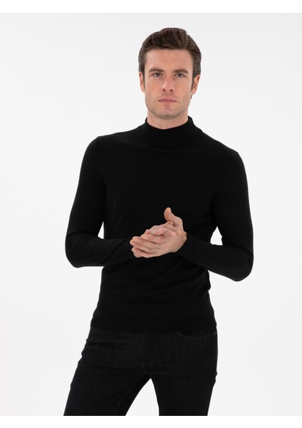 Erkek Siyah Slim Fit Basic Kazak 50293281-VR046