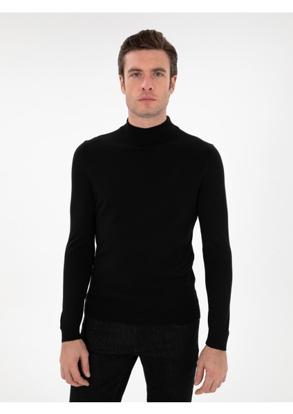 Erkek Siyah Slim Fit Basic Kazak 50293281-VR046