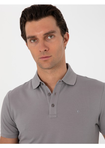 Erkek Koyu Gri Slim Fit Polo Yaka Pamuklu Basic T-Shirt 50300934-VR080