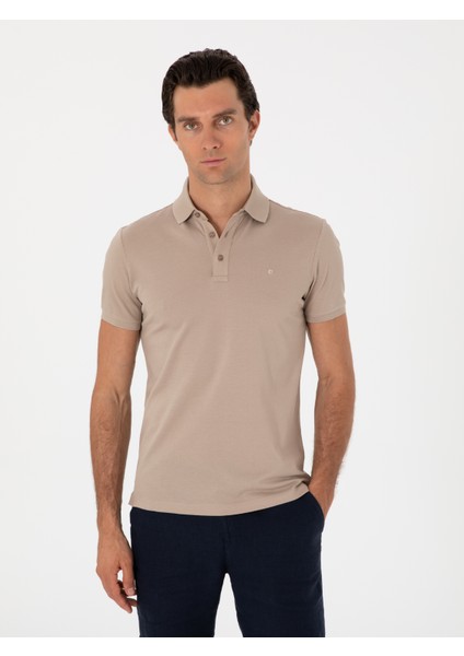Erkek Koyu Bej Slim Fit Polo Yaka Pamuklu Basic T-Shirt 50300934-VR088