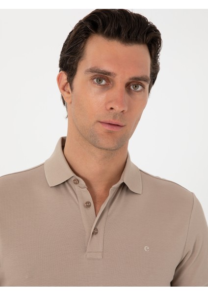 Erkek Koyu Bej Slim Fit Polo Yaka Pamuklu Basic T-Shirt 50300934-VR088