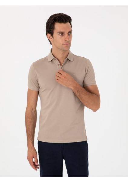 Erkek Koyu Bej Slim Fit Polo Yaka Pamuklu Basic T-Shirt 50300934-VR088