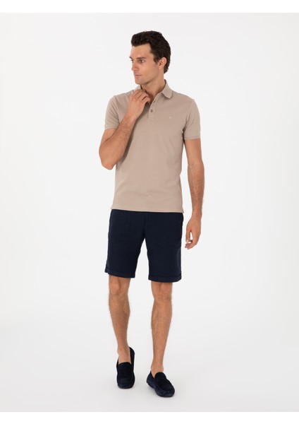 Erkek Koyu Bej Slim Fit Polo Yaka Pamuklu Basic T-Shirt 50300934-VR088