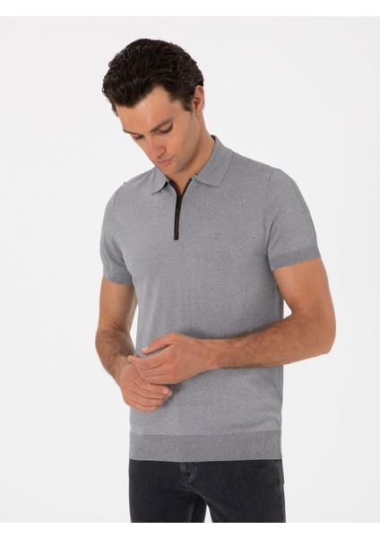 Erkek Gri Slim Fit Fermuarlı Polo Yaka Triko T-Shirt 50300817-VR024 modelleri