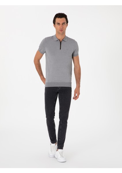Erkek Gri Slim Fit Fermuarlı Polo Yaka Triko T-Shirt 50300817-VR024 fırsatları