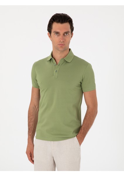Erkek Açık Yeşil Slim Fit Polo Yaka Pamuklu Basic T-Shirt 50300934-VR092