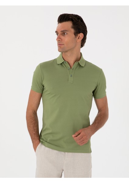 Erkek Açık Yeşil Slim Fit Polo Yaka Pamuklu Basic T-Shirt 50300934-VR092