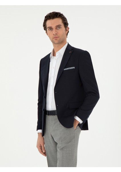 Erkek Lacivert Slim Fit Yün Karışımlı Klasik Ceket 50306044-VR033