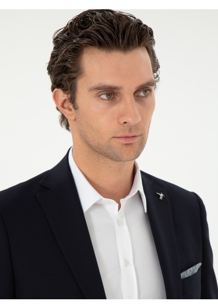 Erkek Lacivert Slim Fit Yün Karışımlı Klasik Ceket 50306044-VR033 fiyatları