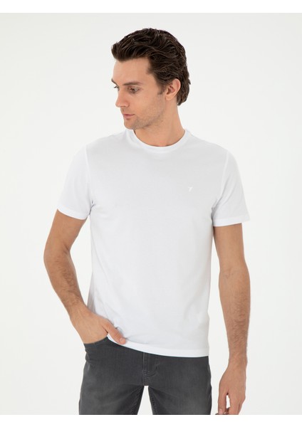 Erkek Beyaz Slim Fit Bisiklet Yaka Merserize Basic T-Shirt 50305451-VR013