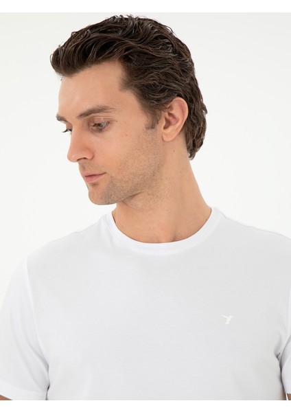 Erkek Beyaz Slim Fit Bisiklet Yaka Merserize Basic T-Shirt 50305451-VR013