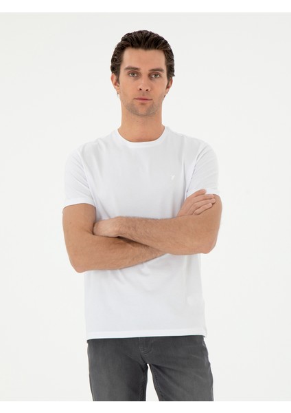 Erkek Beyaz Slim Fit Bisiklet Yaka Merserize Basic T-Shirt 50305451-VR013