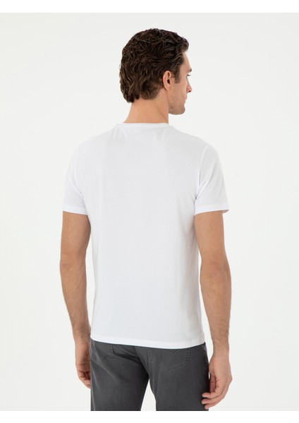Erkek Beyaz Slim Fit Bisiklet Yaka Merserize Basic T-Shirt 50305451-VR013