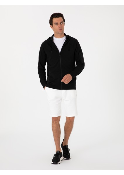 Erkek Siyah Regular Fit Tam Fermuarlı Kapüşonlu Sweatshirt 50300994-VR046