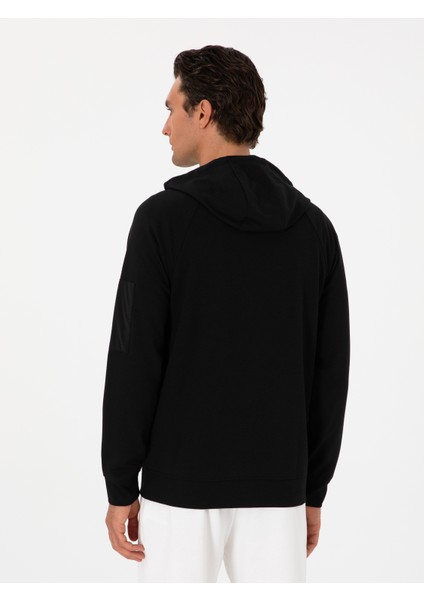 Erkek Siyah Regular Fit Tam Fermuarlı Kapüşonlu Sweatshirt 50300994-VR046