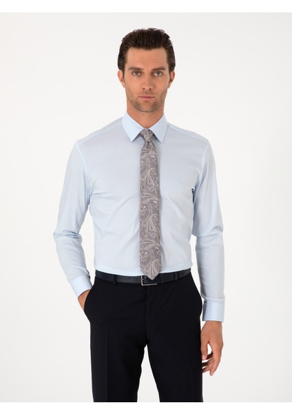 Erkek Açık Mavi Slim Fit Non Iron Pamuk Karışımlı Klasik Gömlek 50305838-VR003
