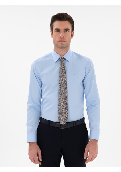 Erkek Mavi Slim Fit Klasik Yaka Basic Gömlek 50304037-VR036
