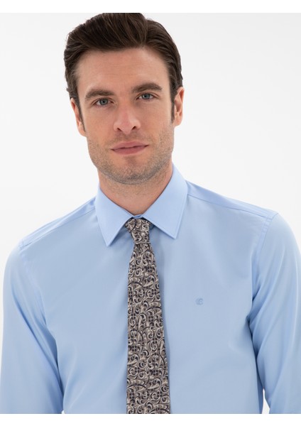 Erkek Mavi Slim Fit Klasik Yaka Basic Gömlek 50304037-VR036