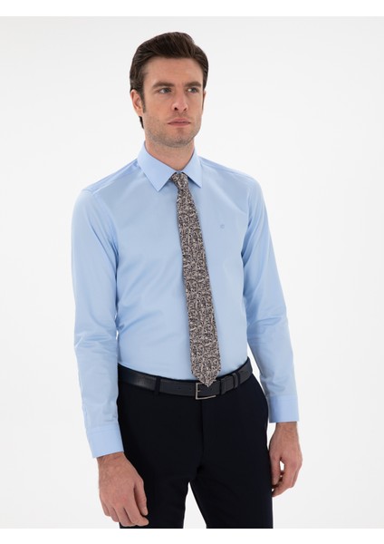 Erkek Mavi Slim Fit Klasik Yaka Basic Gömlek 50304037-VR036