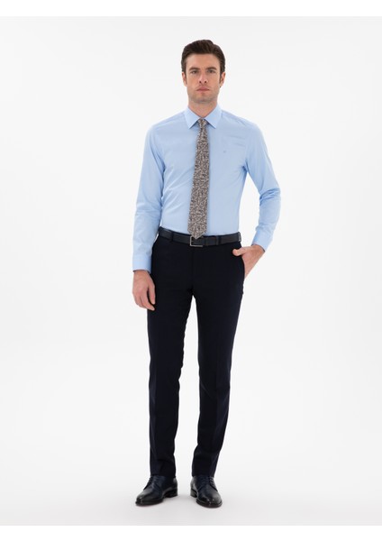 Erkek Mavi Slim Fit Klasik Yaka Basic Gömlek 50304037-VR036