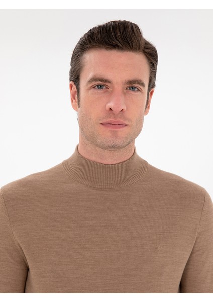 Erkek Camel Slim Fit Basic Kazak 50293281-VR015