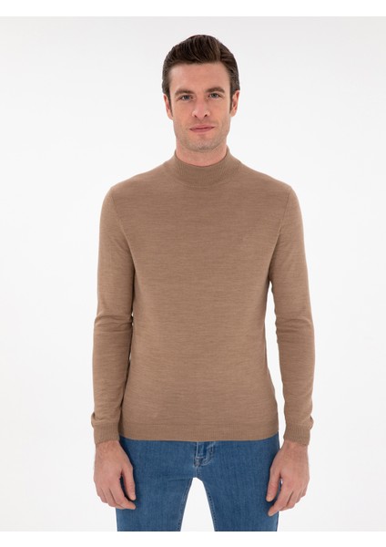 Erkek Camel Slim Fit Basic Kazak 50293281-VR015