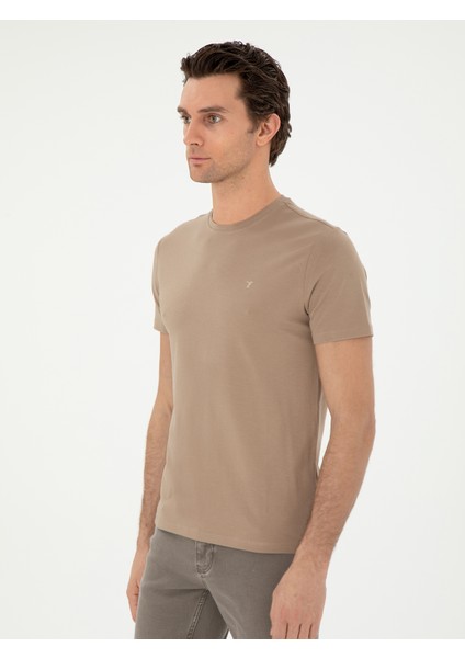 Erkek Vizon Slim Fit Bisiklet Yaka Merserize Basic T-Shirt 50305451-VR052