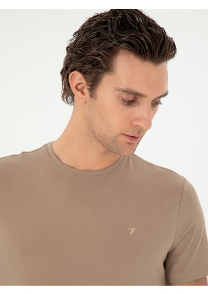 Erkek Vizon Slim Fit Bisiklet Yaka Merserize Basic T-Shirt 50305451-VR052